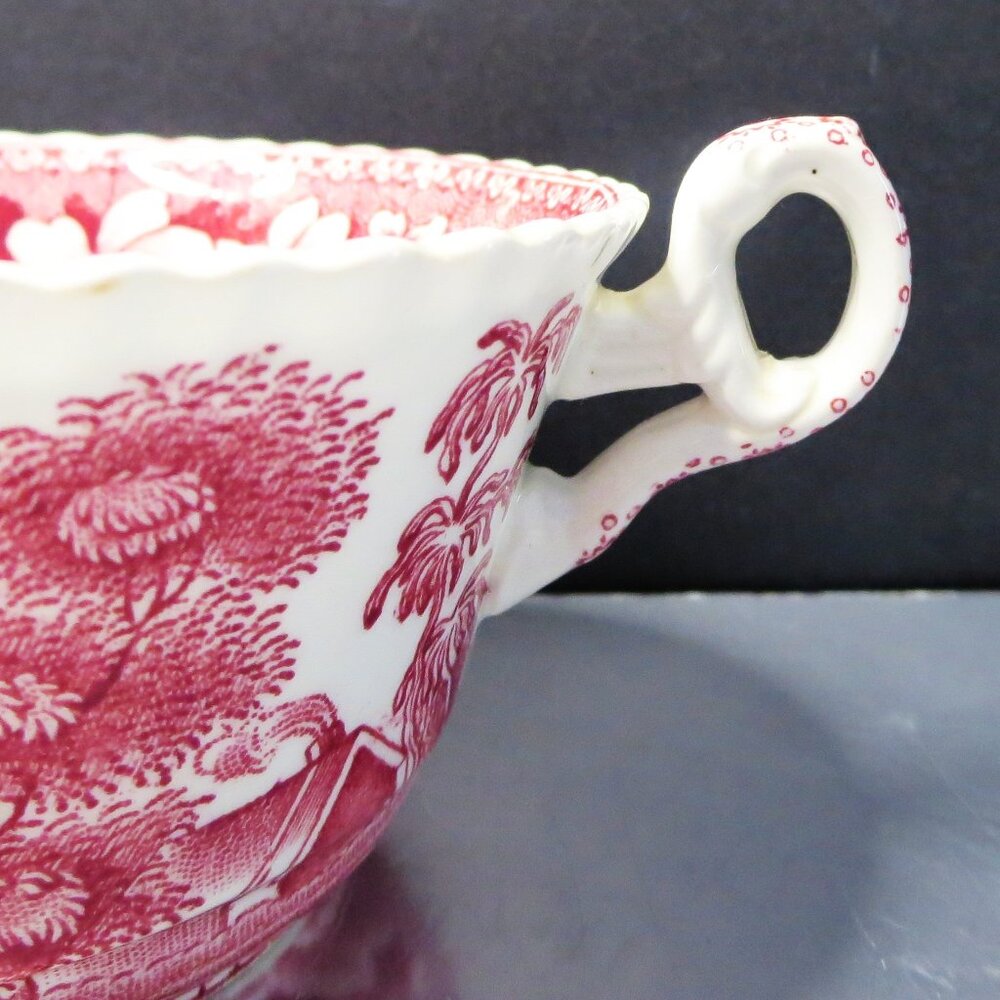 Antique Copeland Tea Cups With Saucers Spode Towers Pink White Transferware - Picture 6 of 7